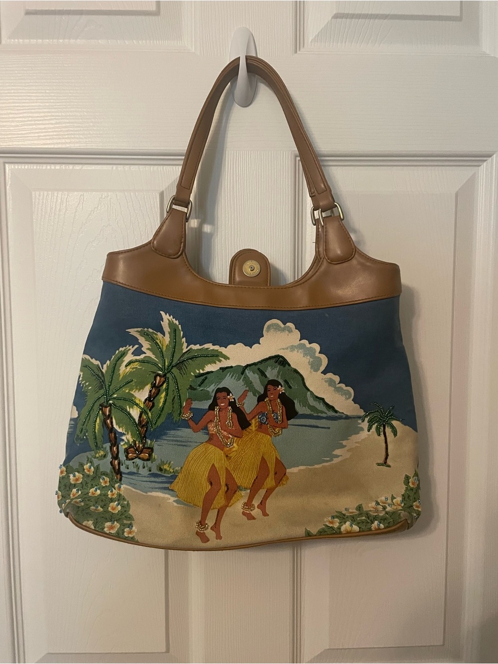 Hawaiian Beach Scene Tote Purse Tropical Hula Dancer Shoulder Bag